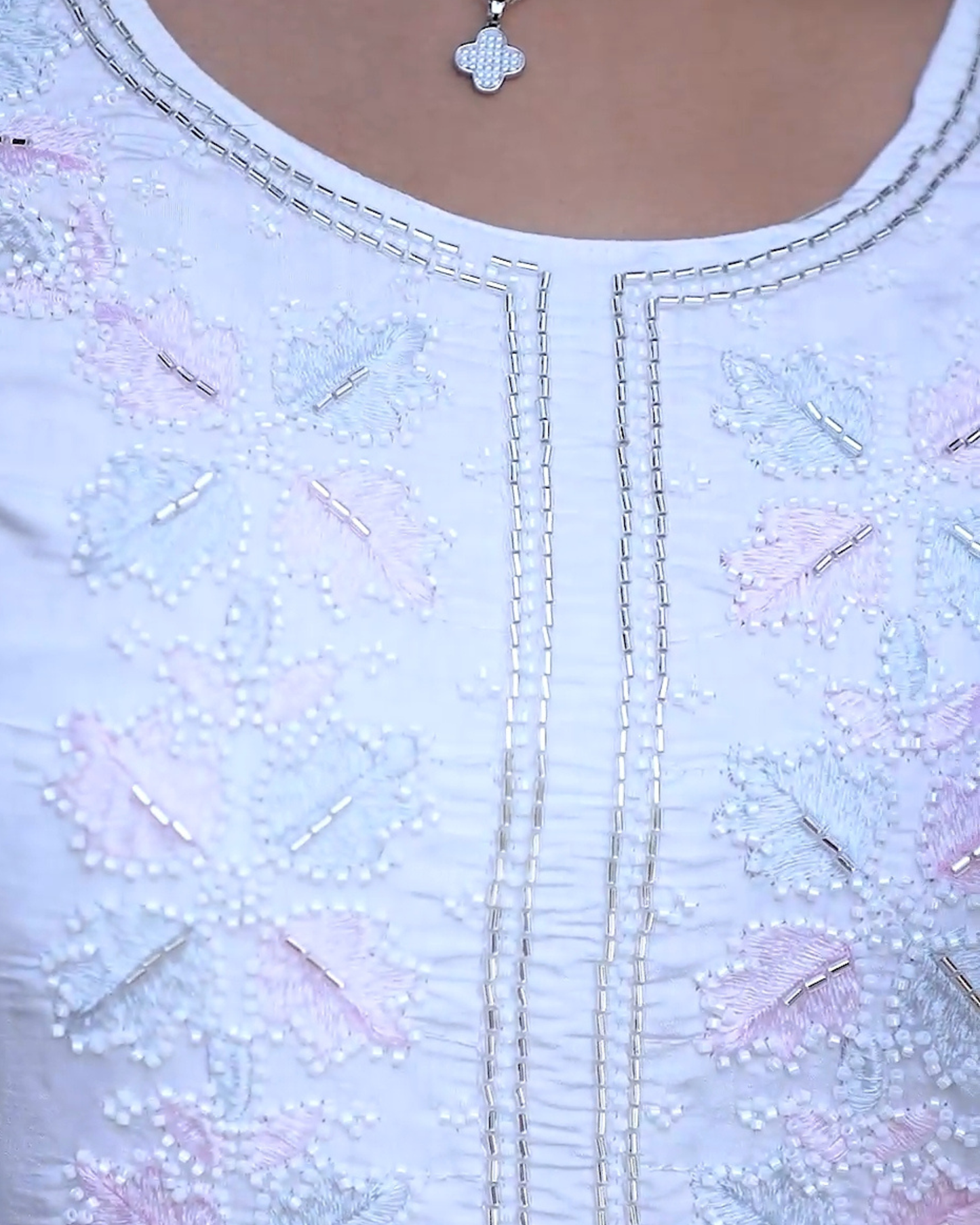 Off-White Chanderi Embroidered Cutwork Unstitched Suit