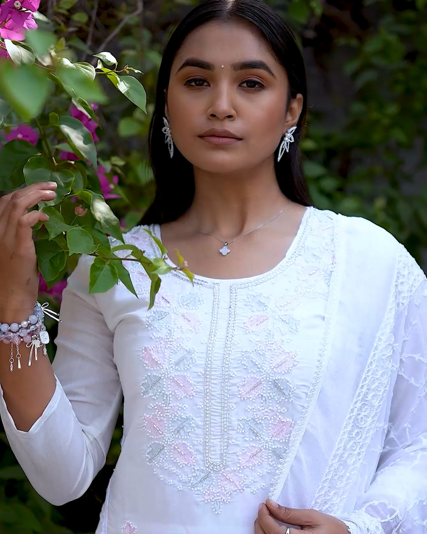 Off-White Chanderi Embroidered Cutwork Unstitched Suit