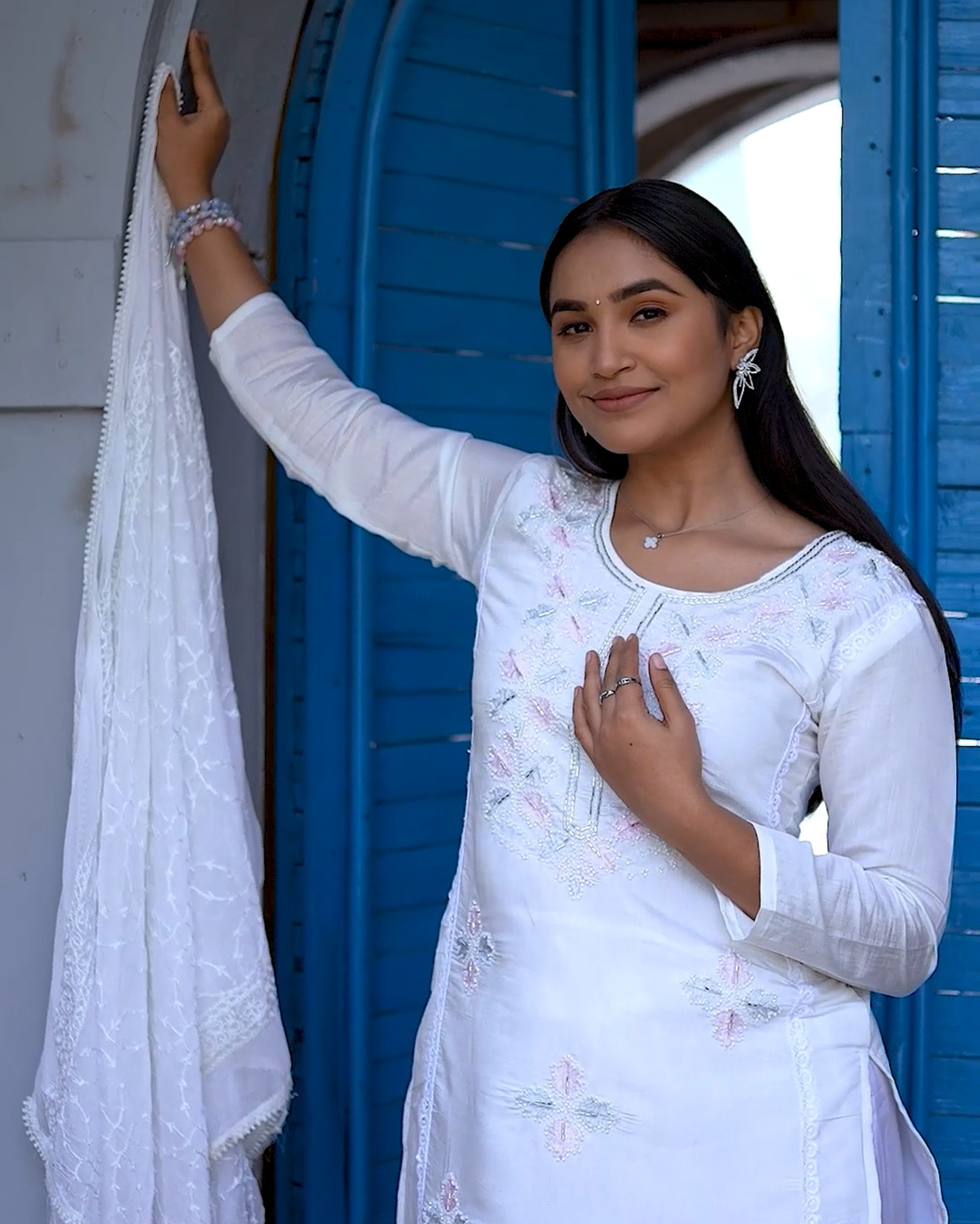 Off-White Chanderi Embroidered Cutwork Unstitched Suit