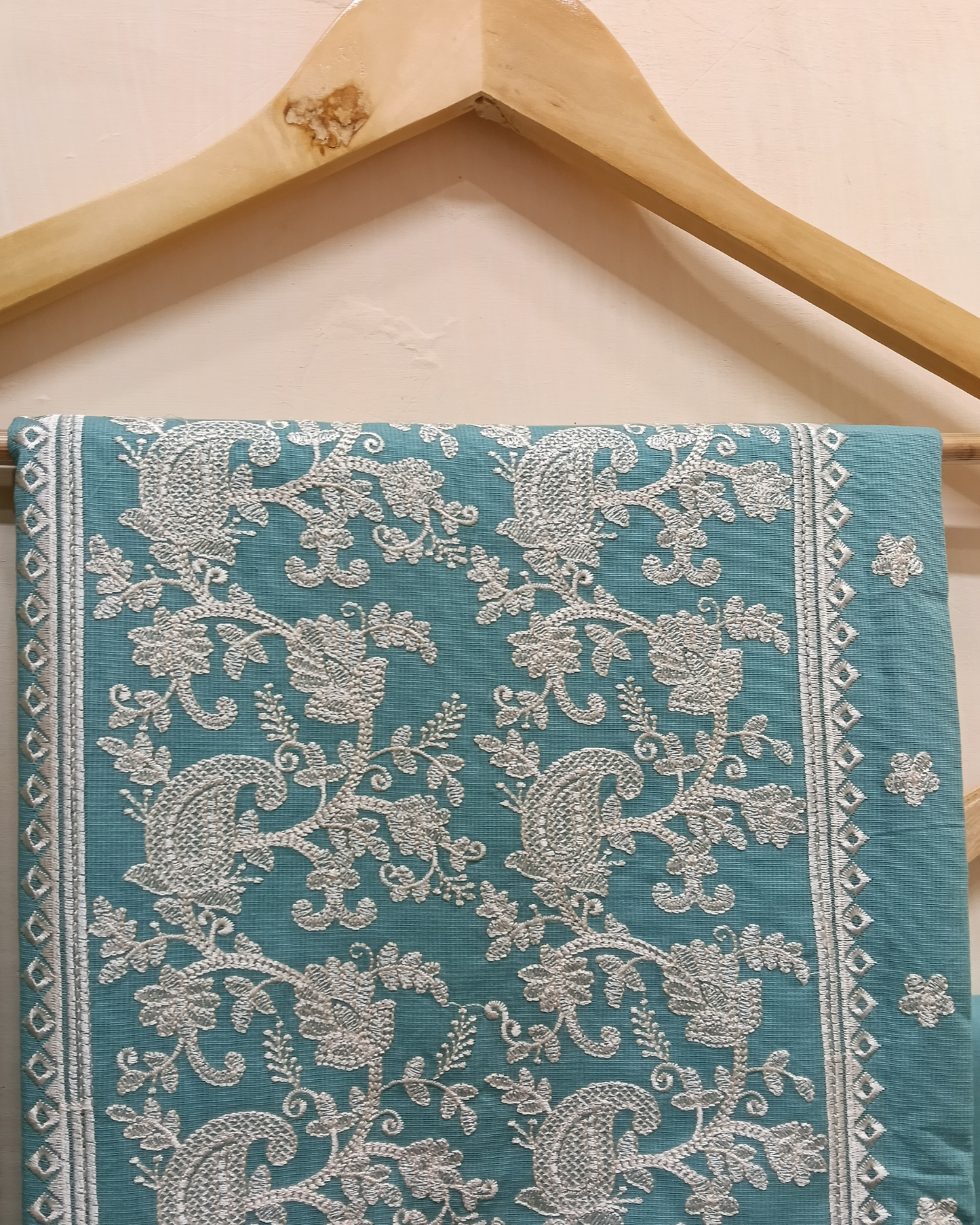 Sea Green Embroidered Cotton Unstitched Suit