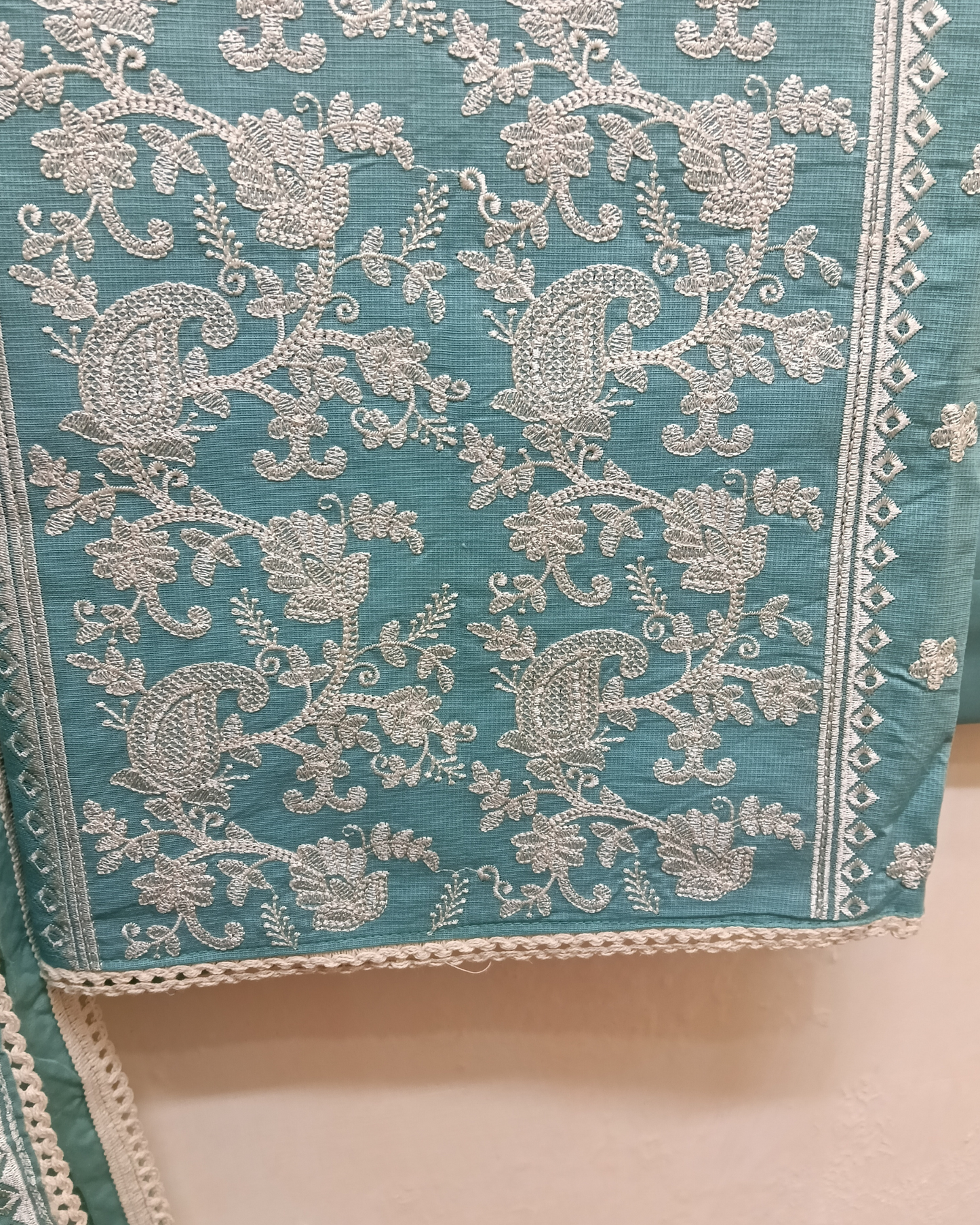 Sea Green Embroidered Cotton Unstitched Suit