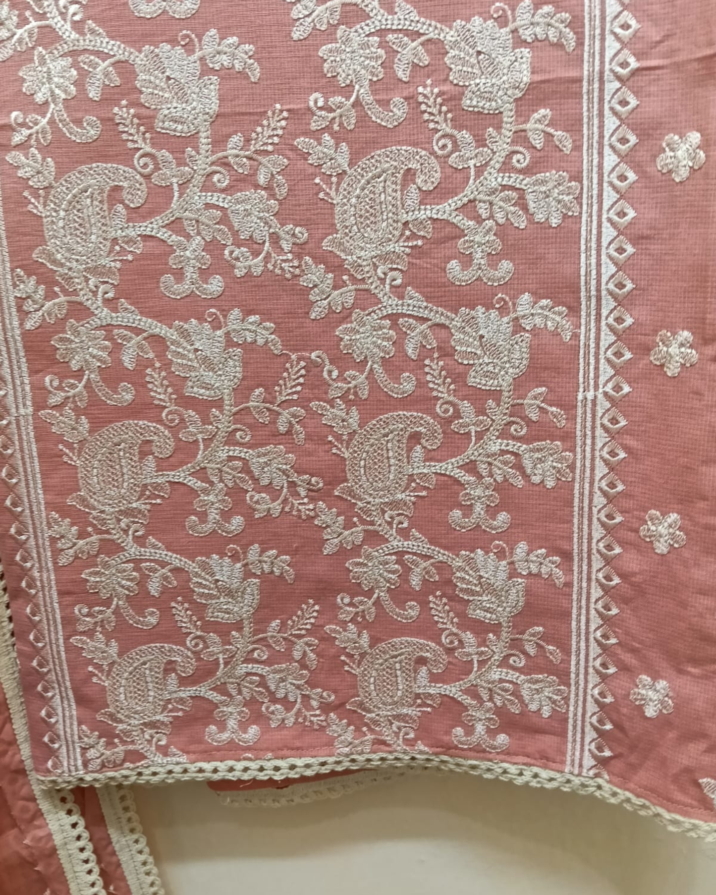 Peach pink embroidered Cotton Unstitched Suit