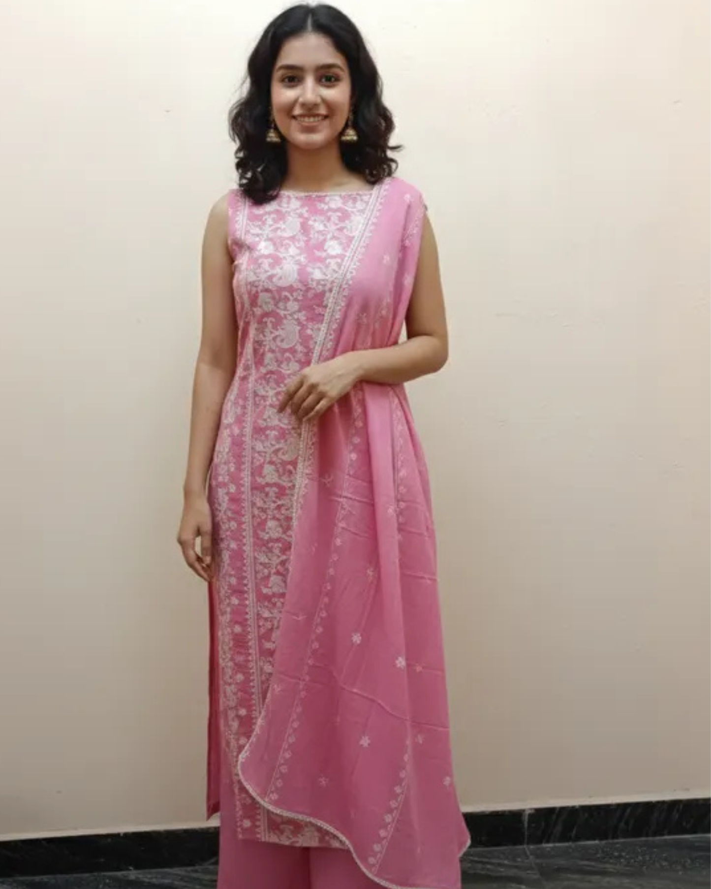Pink Embroidered Cotton Unstitched Suit