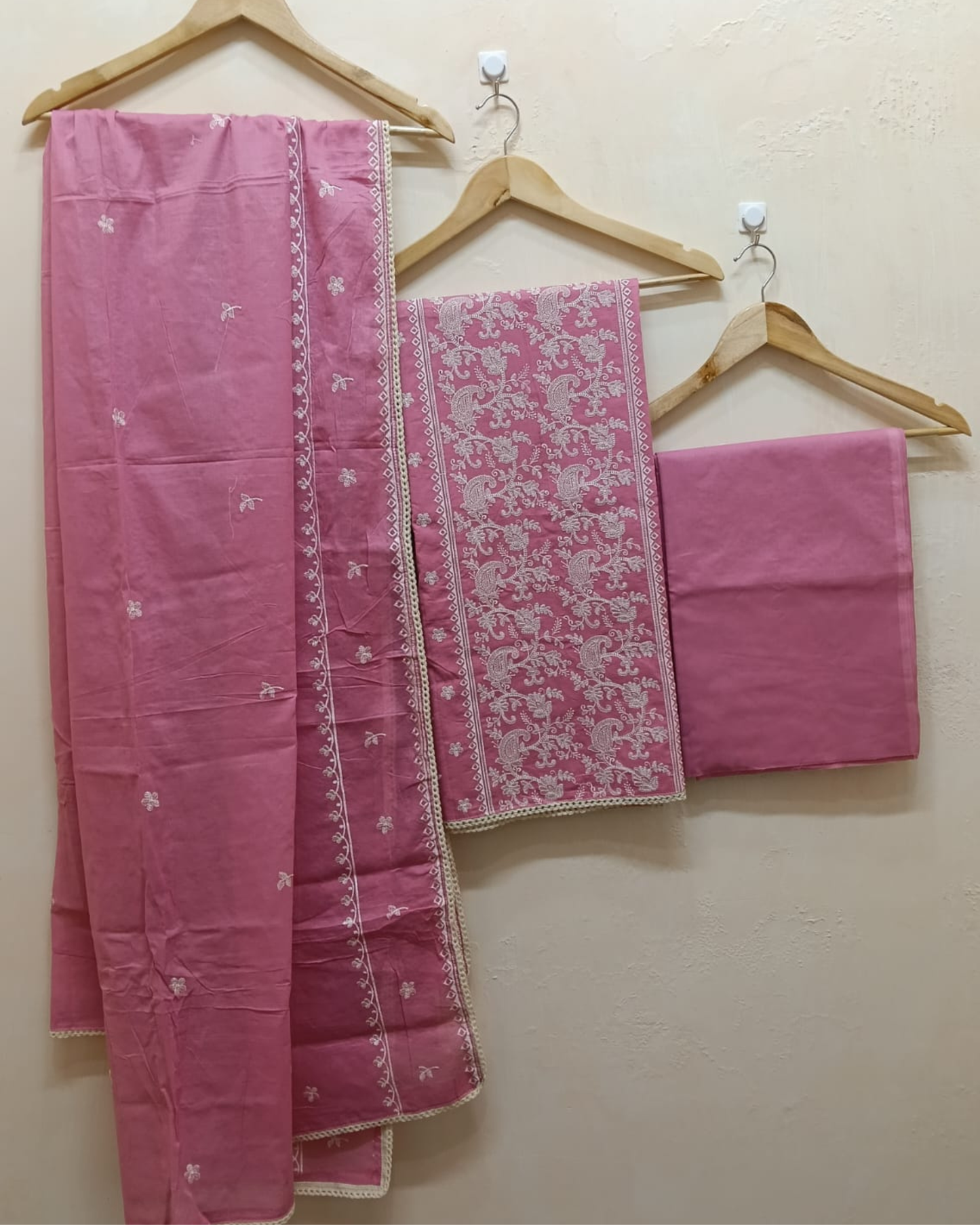 Pink Embroidered Cotton Unstitched Suit