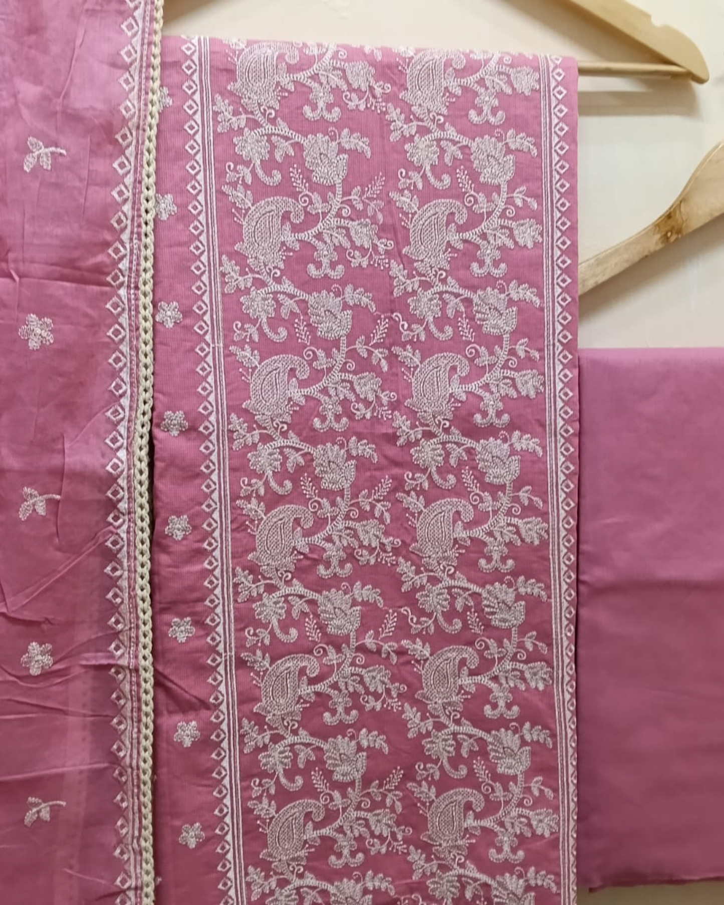 Pink Embroidered Cotton Unstitched Suit