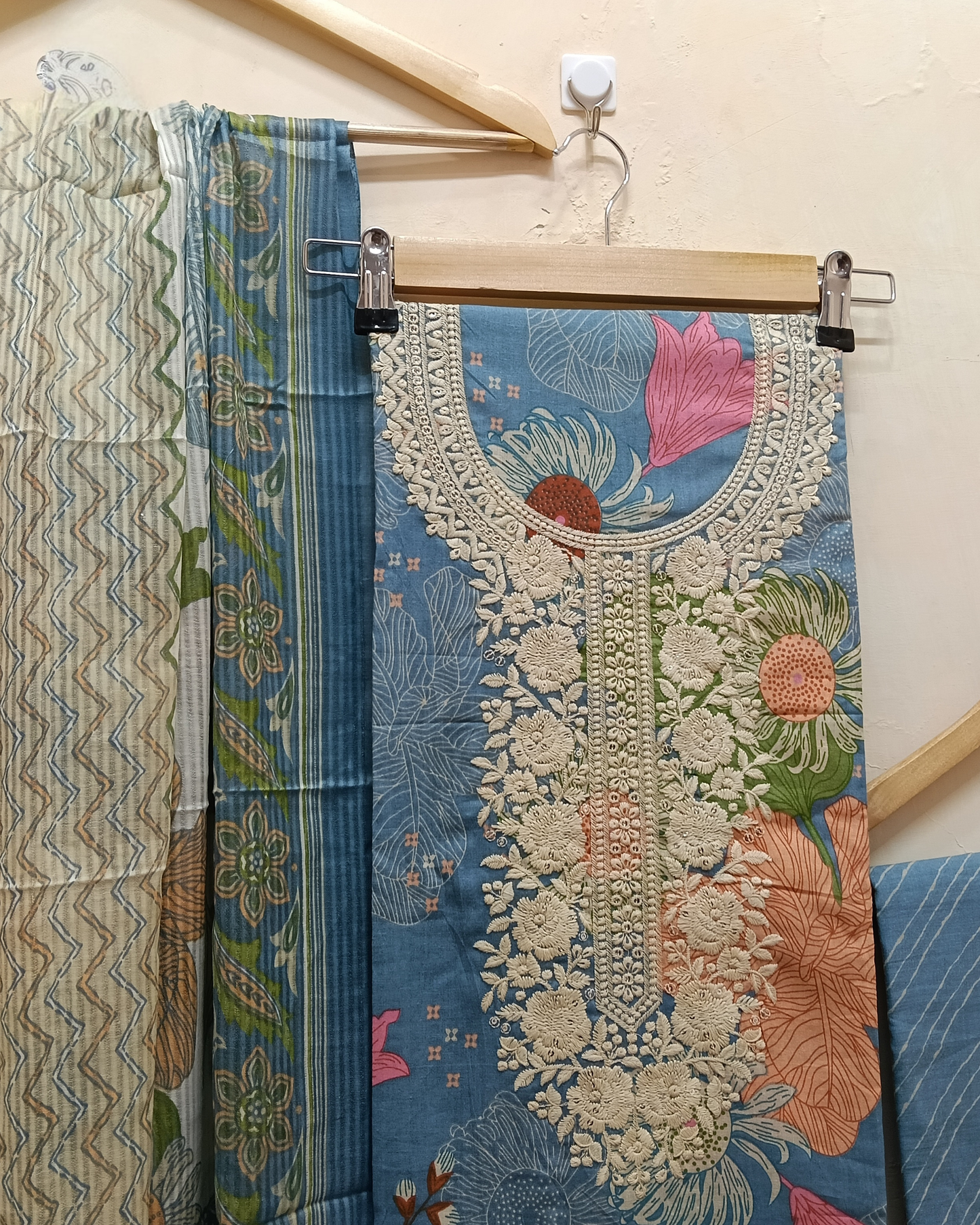 Sky Blue Printed Cotton Unstitched Suit