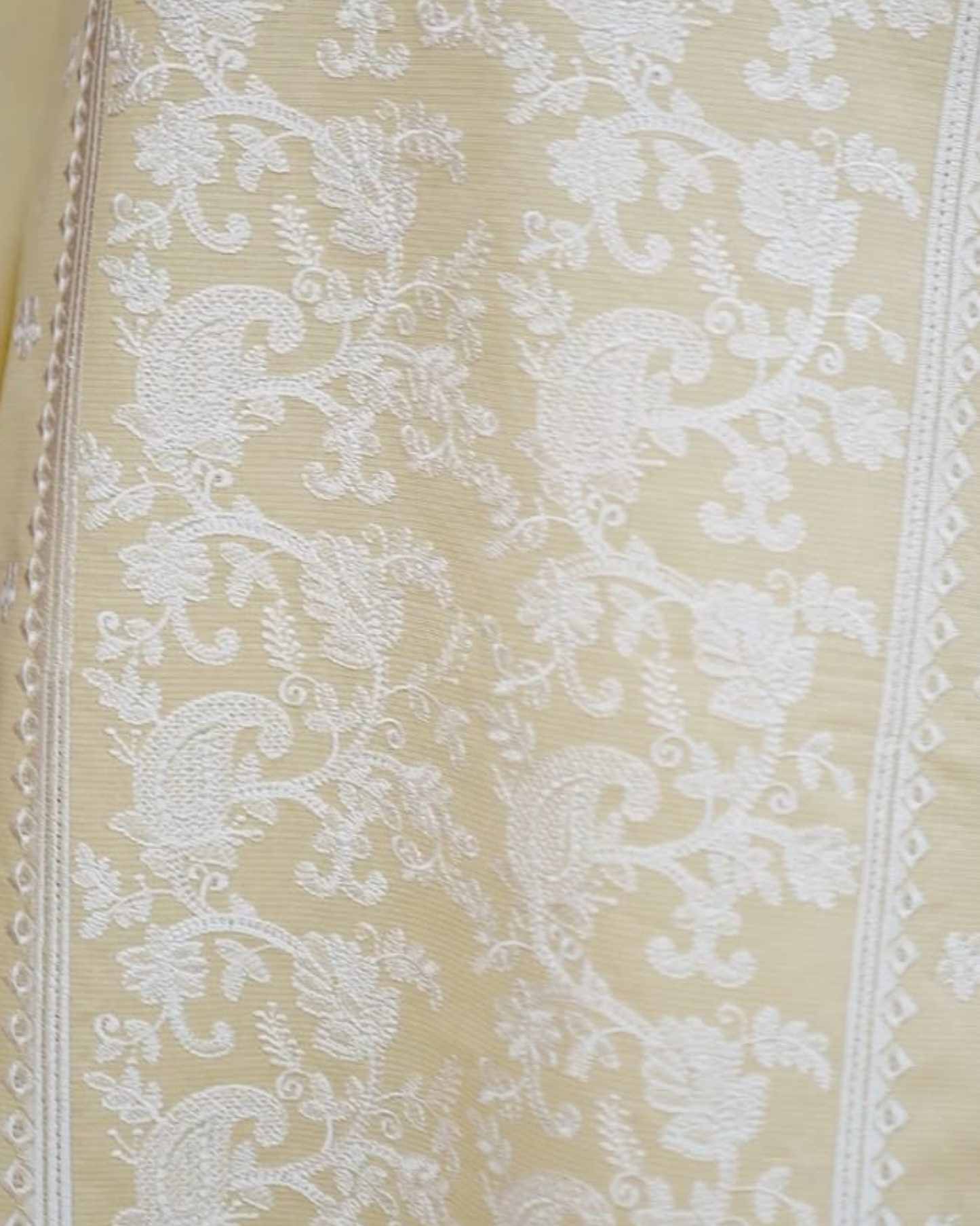 Lemon Yellow Unstitched Cotton Suit – White Thread Embroidery