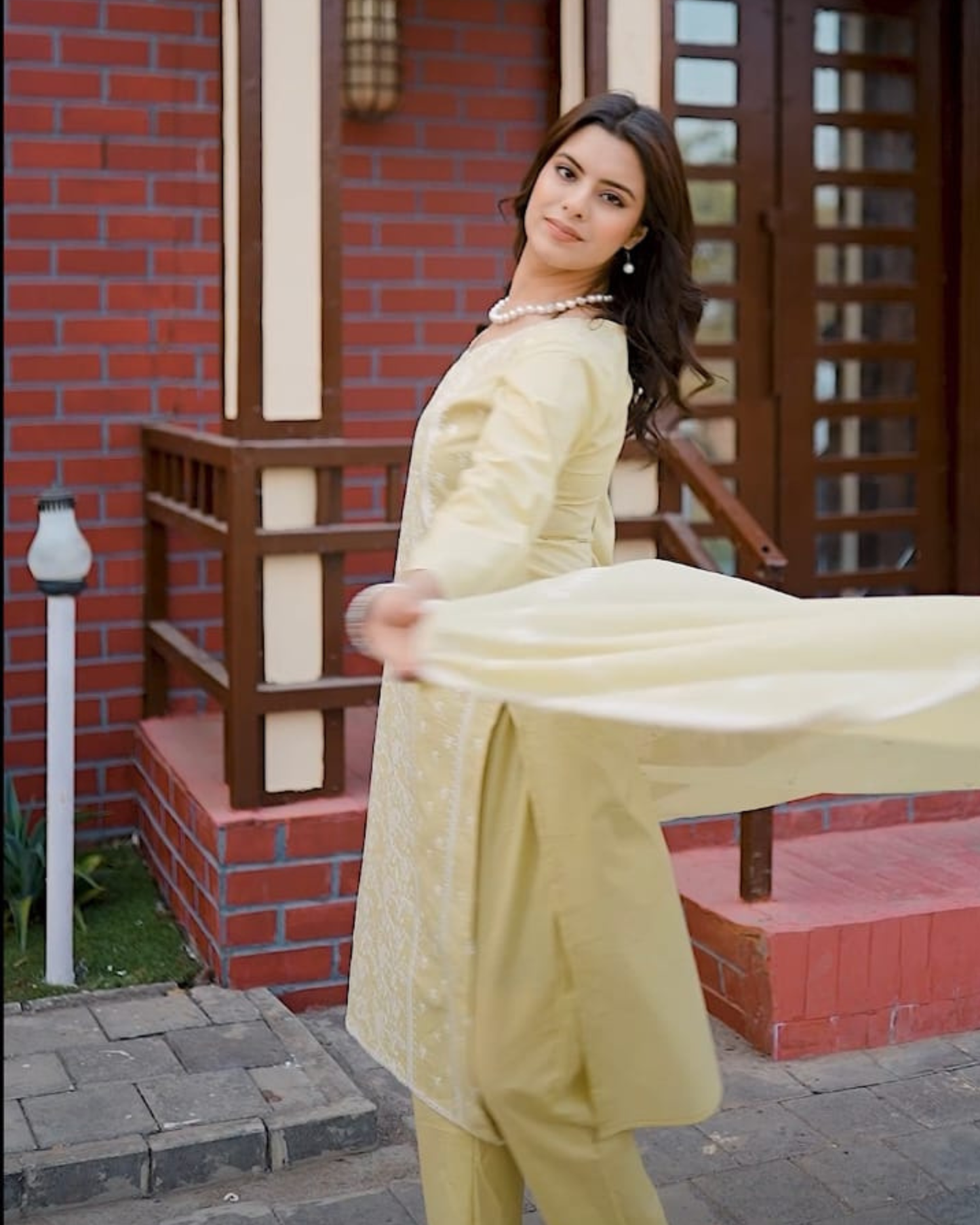 Lemon Yellow Unstitched Cotton Suit – White Thread Embroidery