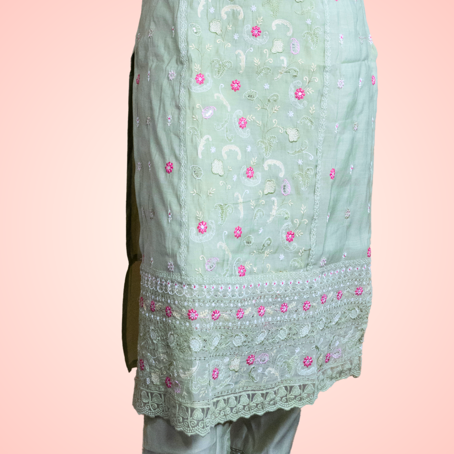 Pista Mul Embroidery Cut Work Suit Set