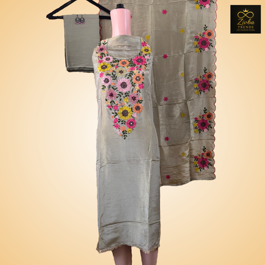 Light Mehndi Green Shine Tussle Suit Set