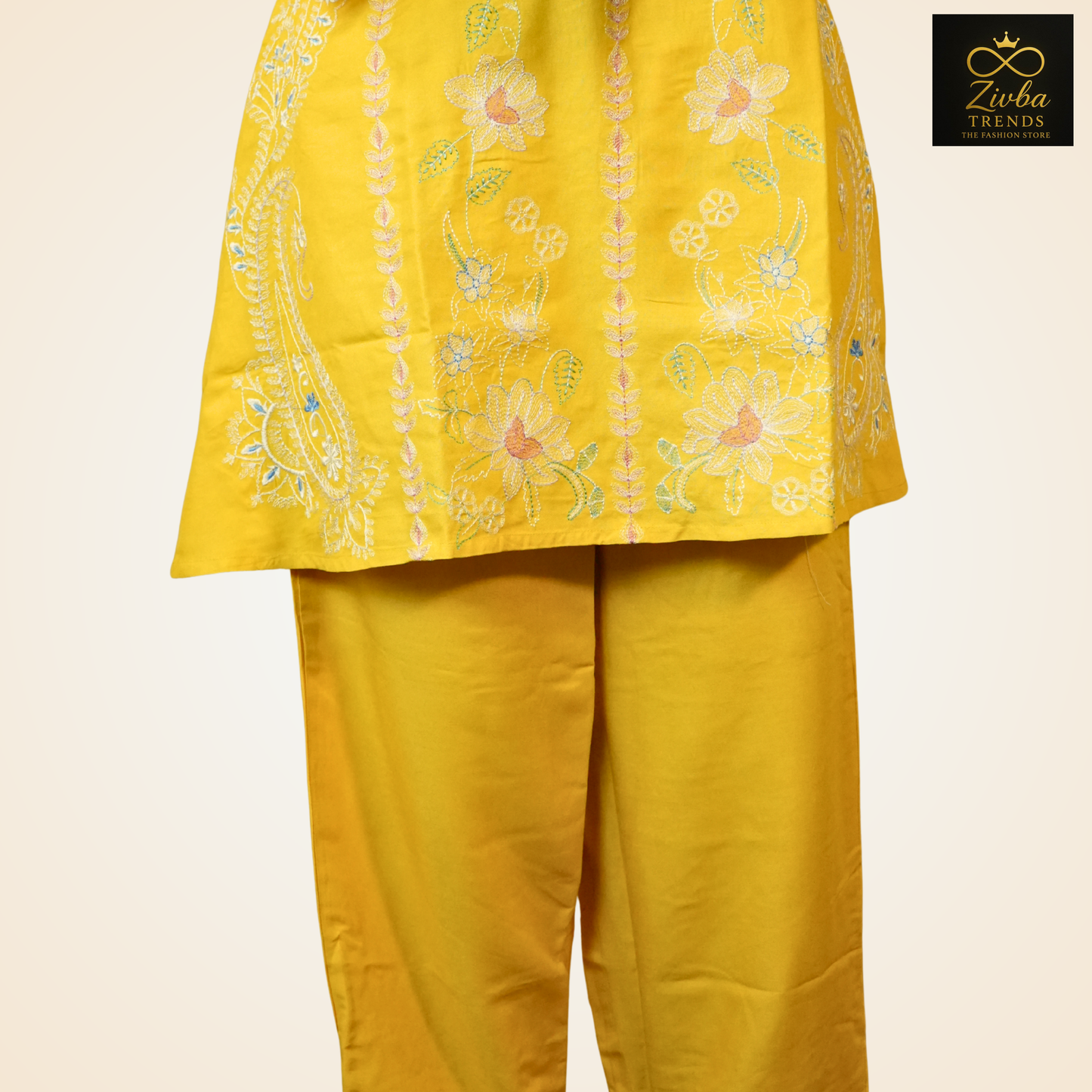 Yellow Multicolour Embroidered Reon Cotton Co-ord Set