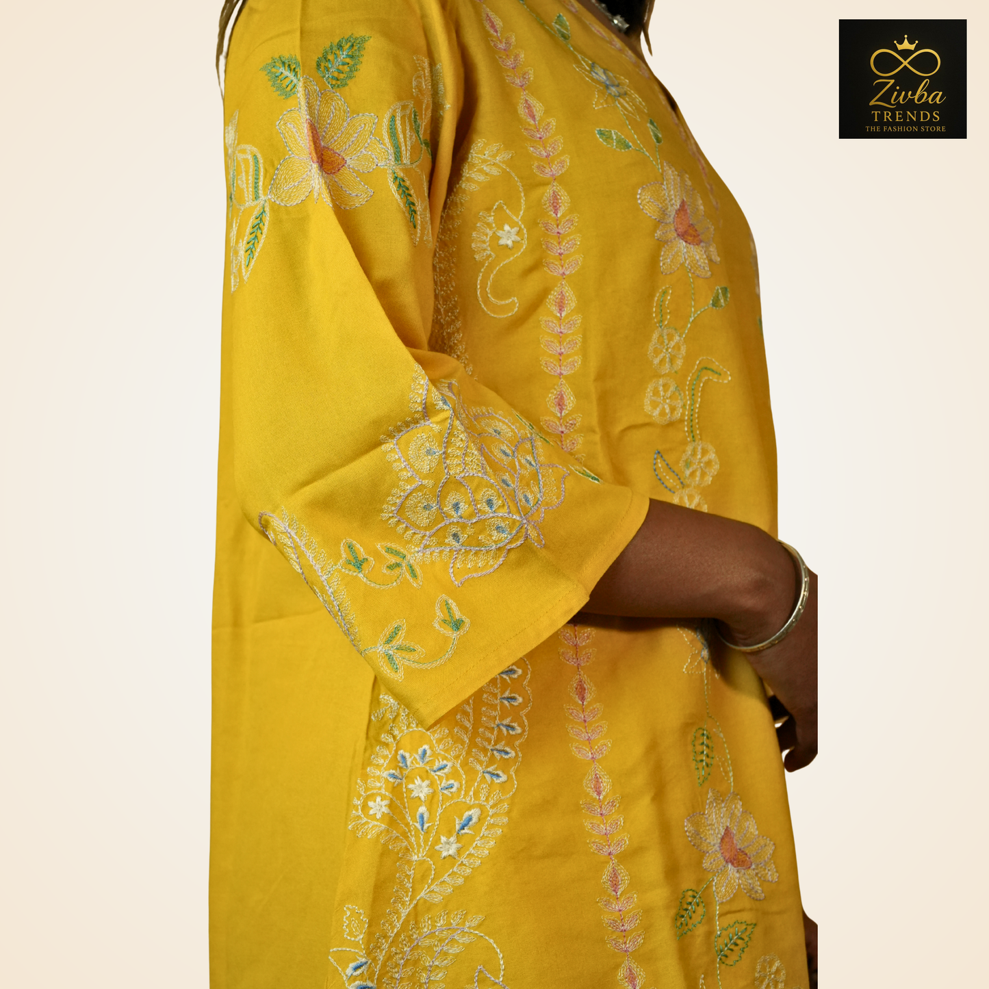 Yellow Multicolour Embroidered Reon Cotton Co-ord Set