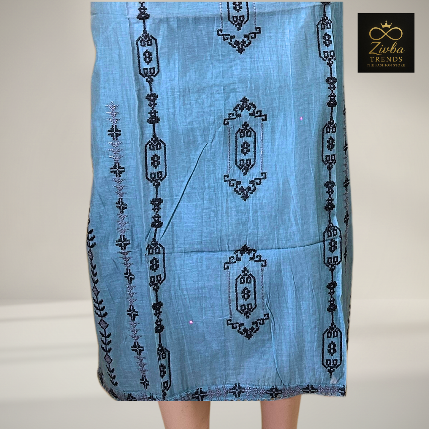 Sky Blue Mul Chanderi Hand-Embroidered Suit Set