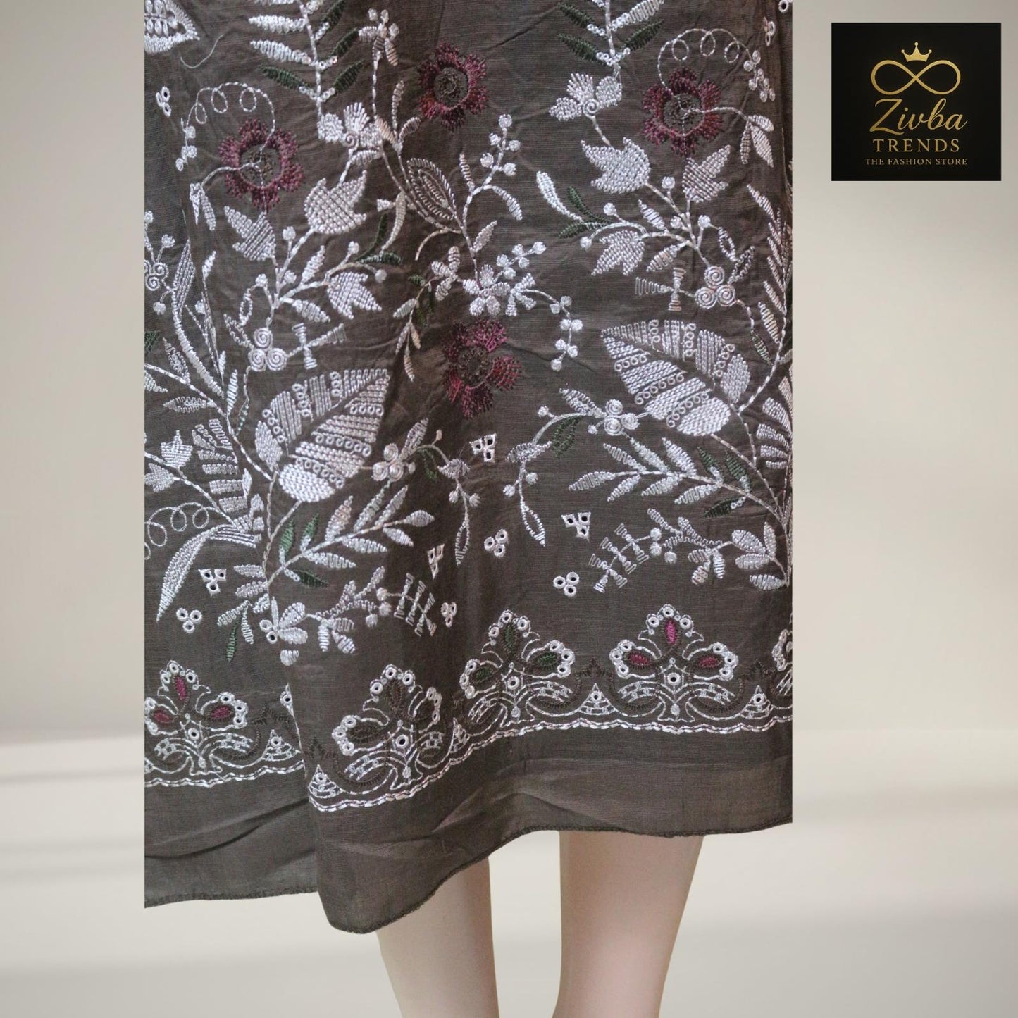 Coffee Brown Embroidered Unstitched Suit Set