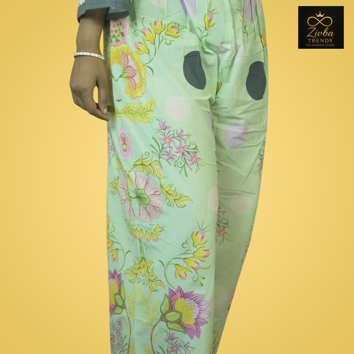 Floral Printed Sea Green Pure Cotton Co-ord Set (Plazzo Style)