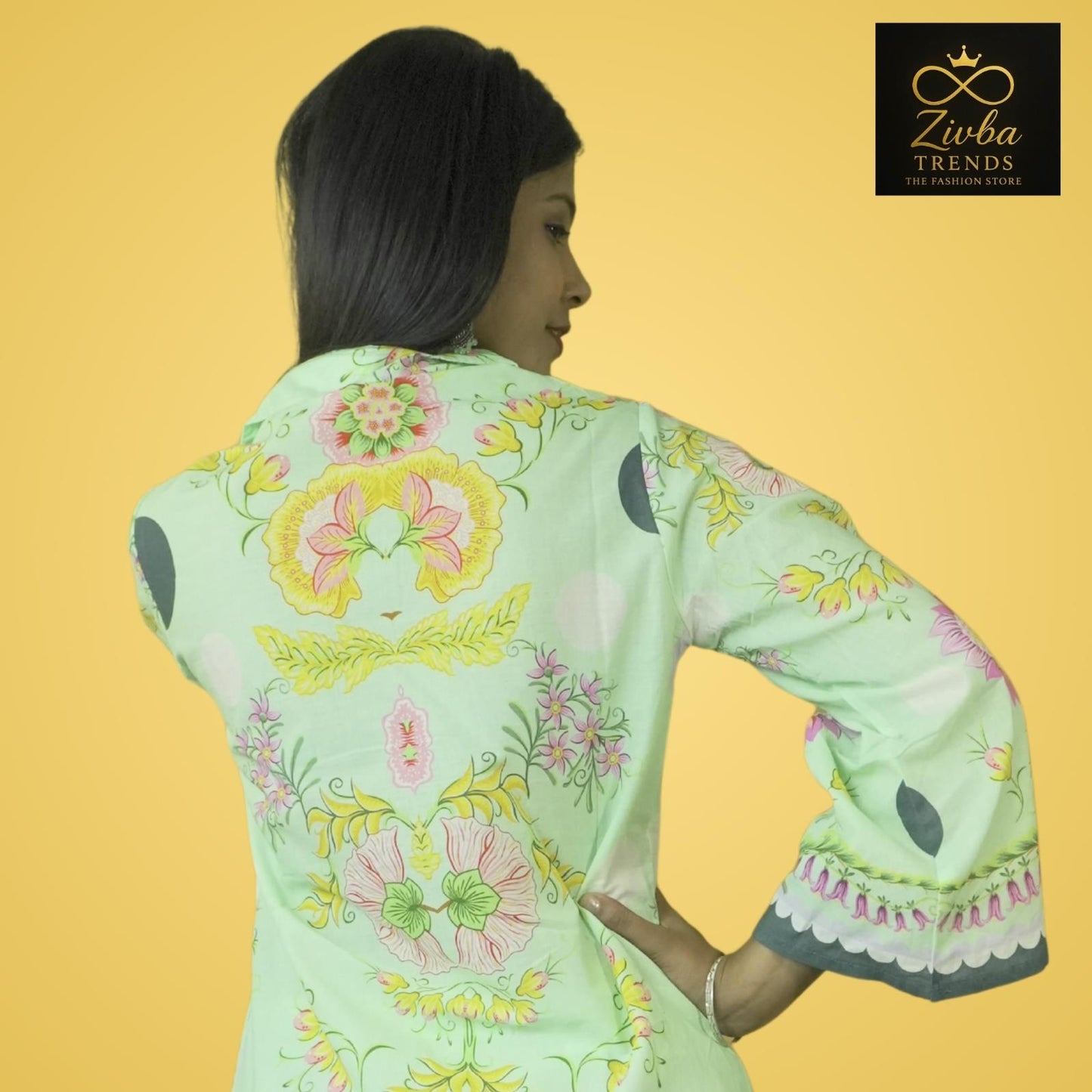 Floral Printed Sea Green Pure Cotton Co-ord Set (Plazzo Style)